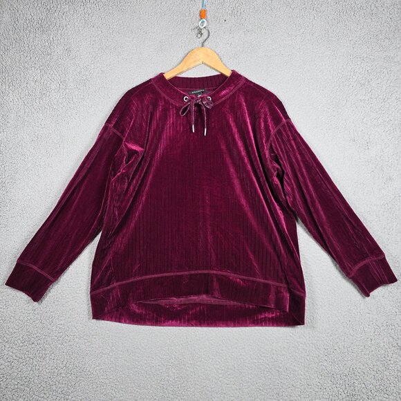 Zac And Rachel Sweater Womens Size Large Loose Crew Burgundy Velvet Longsleeve - Picture 1 of 11